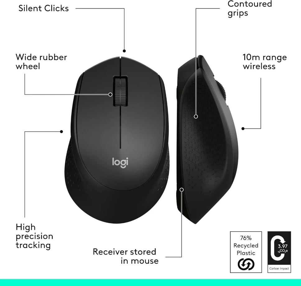[Logitech] Wireless LOGITECH M330 Black Silent FV (1xAA, Nhấp ko ồn)