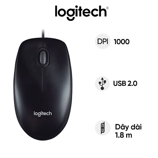 Wired mouse Logitech M100R  (Dây dài 1.8m)