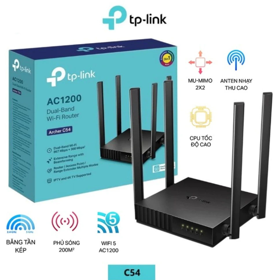 [Phát Wifi TP-Link] Router Wifi TP-Link Archer C54 (4 anten, 1167Mbps, 2 Band, 
MU-MIMO, Repeater, 4LAN)